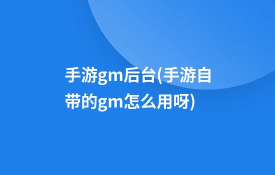 手游gm后台(手游自带的gm怎么用呀)