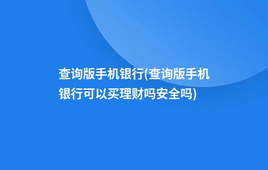 查询版手机银行(查询版手机银行可以买理财吗安全吗)