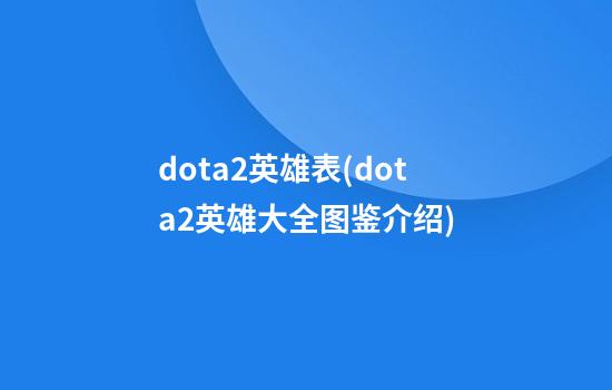 dota2英雄表(dota2英雄大全图鉴介绍)