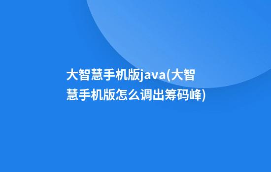 大智慧手机版java(大智慧手机版怎么调出筹码峰)