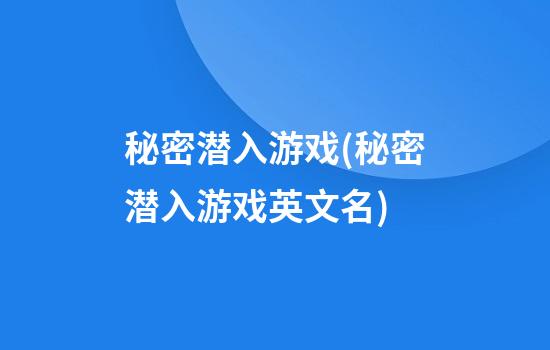 秘密潜入游戏(秘密潜入游戏英文名)