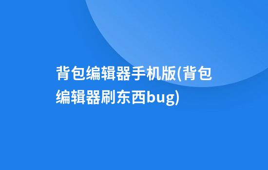 背包编辑器手机版(背包编辑器刷东西bug)